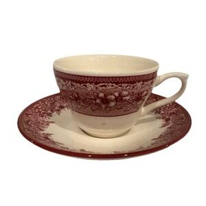 Wedgwood & Sons Williams Sonoma Mayfair Cup & Saucer 2 3/4" Red White Free Ship